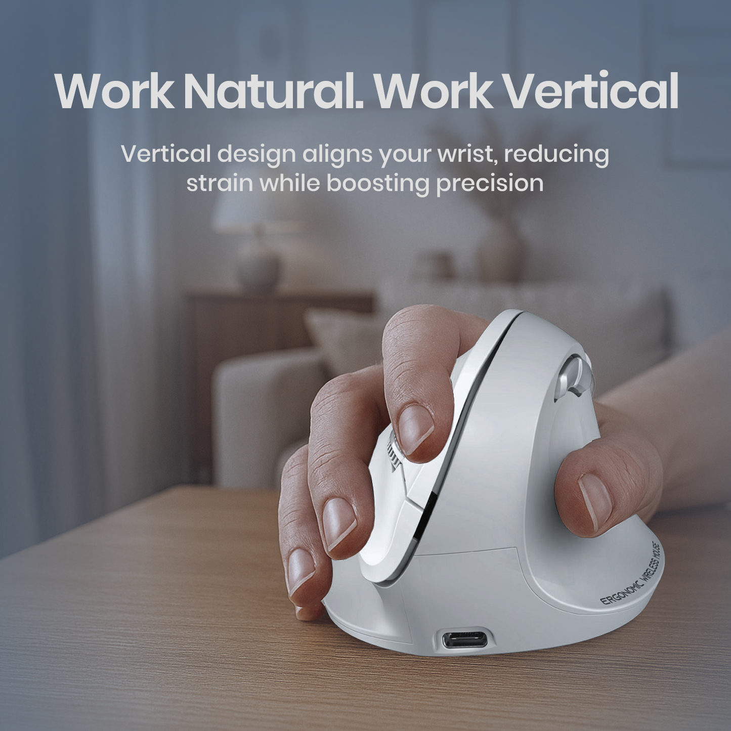 Portronics Toad Ergo 4 Best Vertical Mouse | Ergonomic Wireless Rechargeable Mouse with 10m Stable Range | Perfect Mouse for Laptop, Home Office & MacBook Users