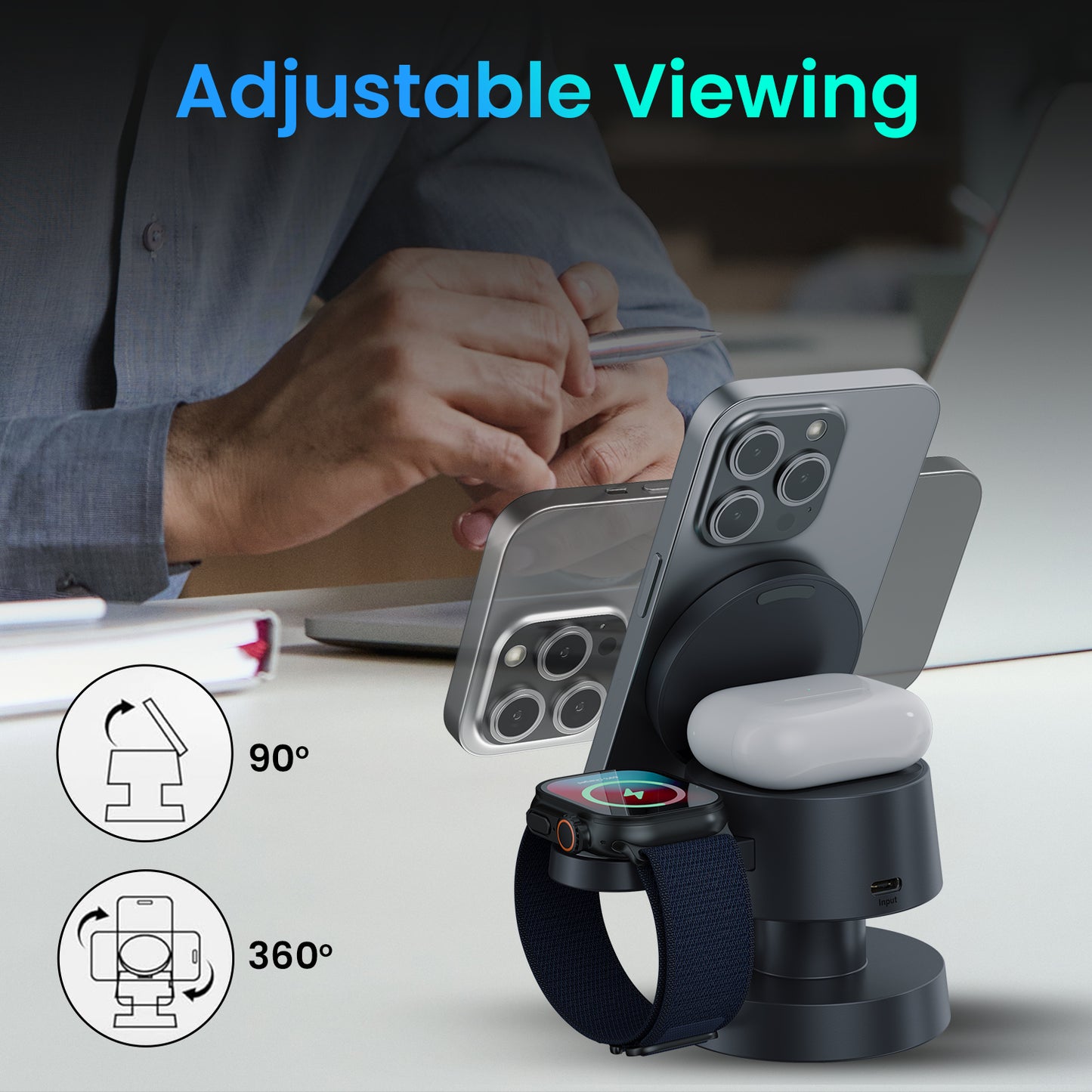 Portronics TriCharge wireless mobile charger and stand for iPhone 15, AirPods & Apple Watch