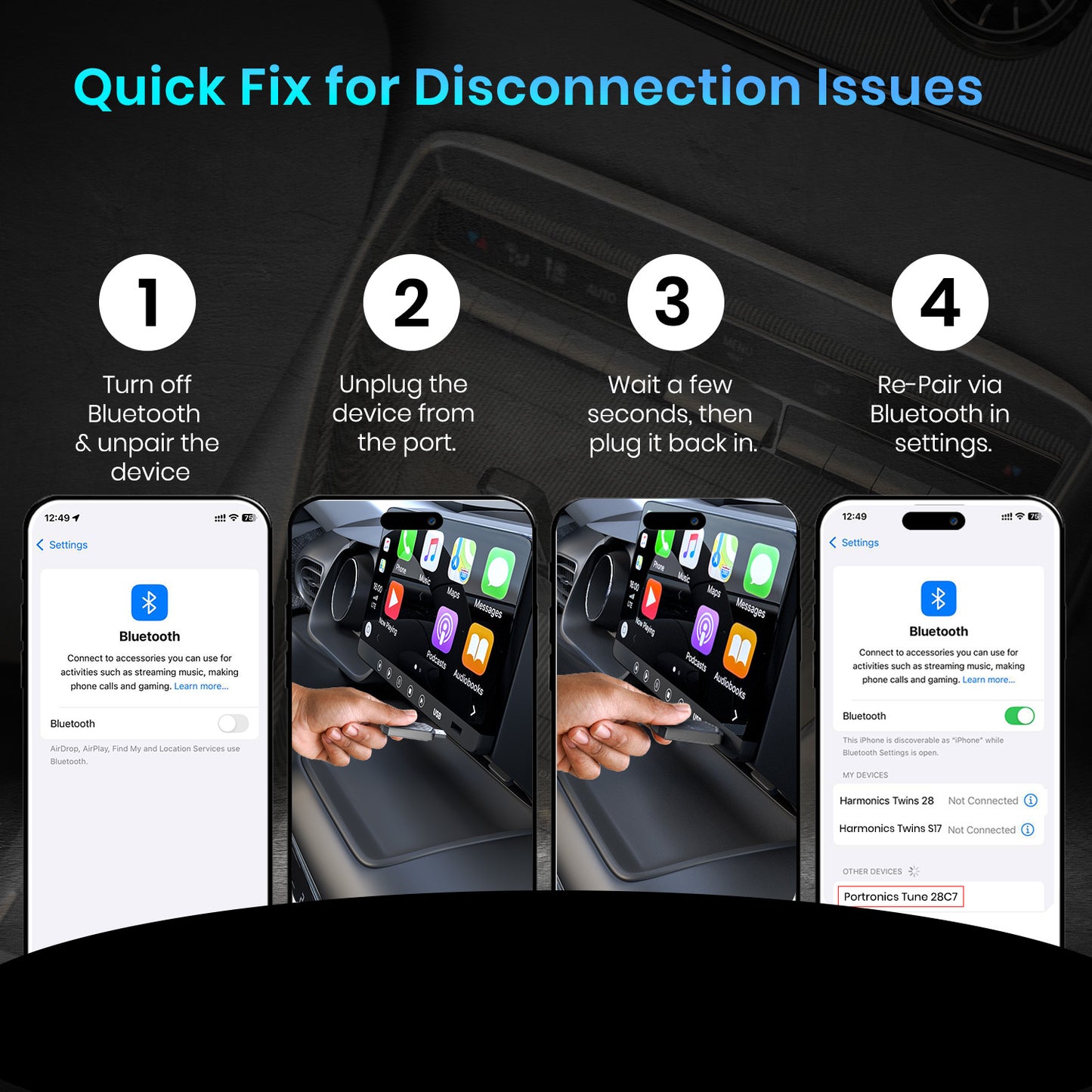 High-quality Portronics Tune Wireless Car Receiver with Bluetooth for car controls and microphone access| best car bluetooth accessories with easy connecting
