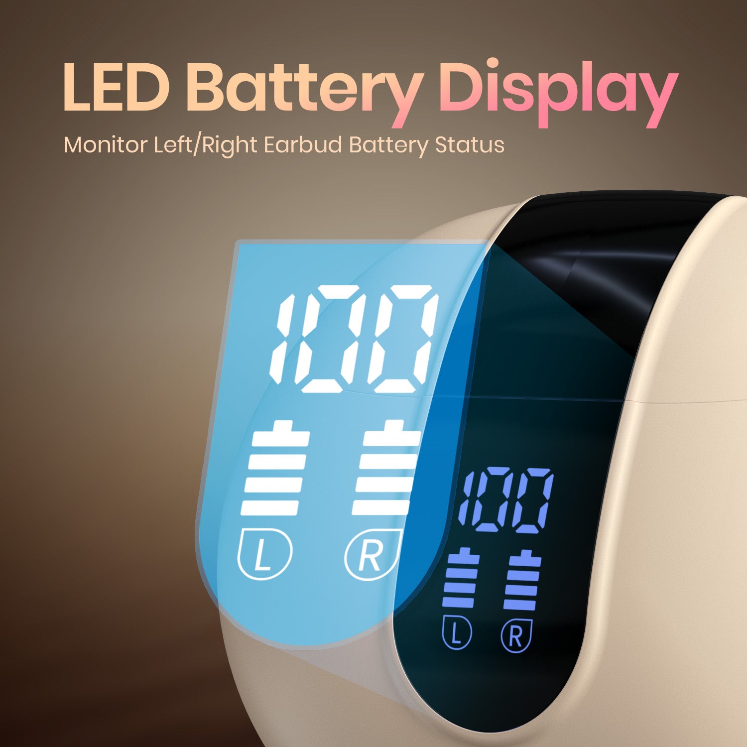 Beige Portronics Twins 29 Bluetooth ear buds with fast-charging case and LED battery status indicator| wireless earbuds with type fast charging| earbuds online