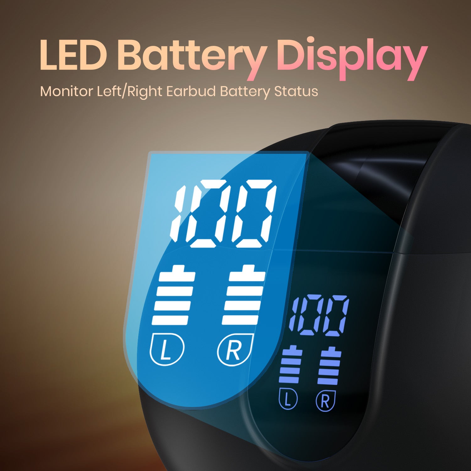 Black Portronics Twins 29 best ANC earbuds with 30 hours of total playtime and smart digital display| type c charging wireless earbuds online