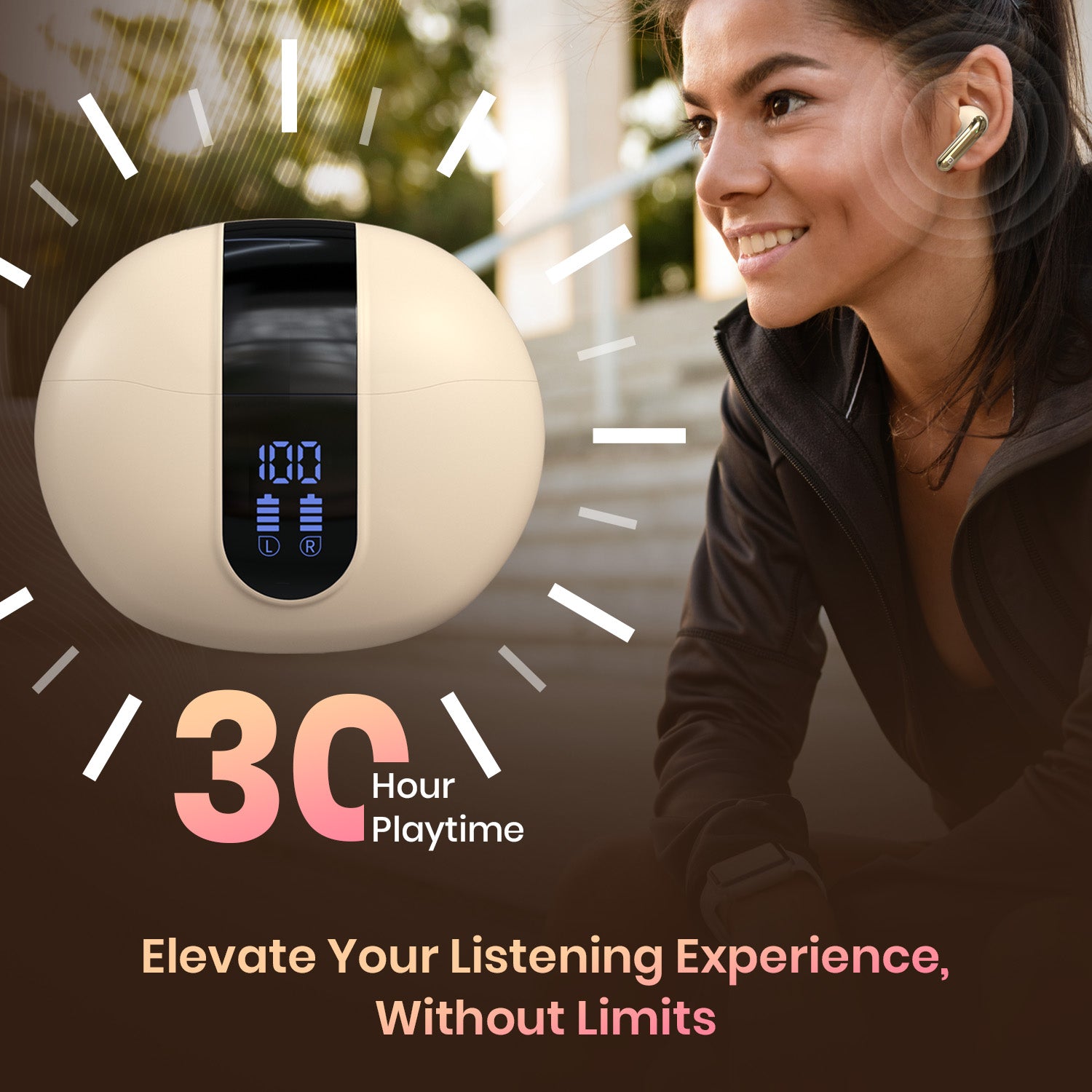 Beige Portronics Twins 29 best ANC earbuds with 30 hours of total playtime| best earbuds for working professional