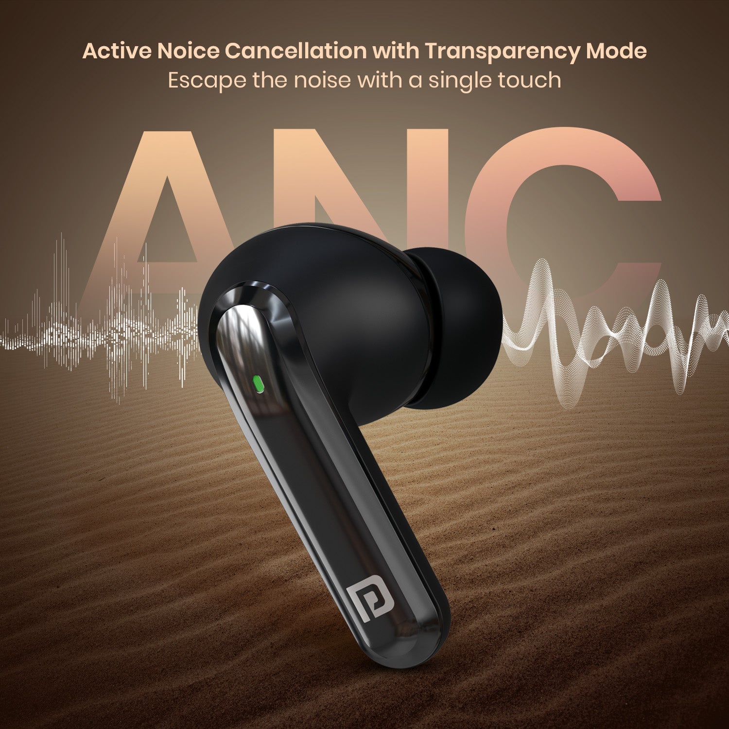 Black Portronics Twins 29 TWS earbuds with advanced ANC and ENC for immersive sound and quiet environments