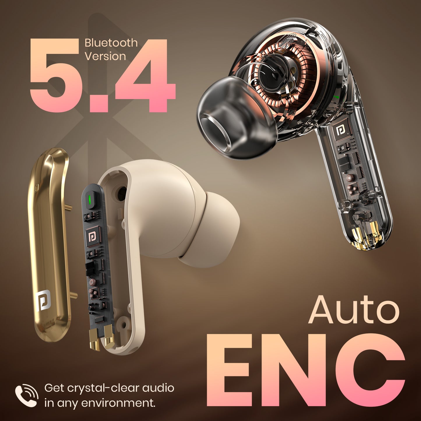 Beige Portronics Twins 29 earbuds under 1500 with ANC and  Bluetooth 5.4 connectivity| best earbuds online