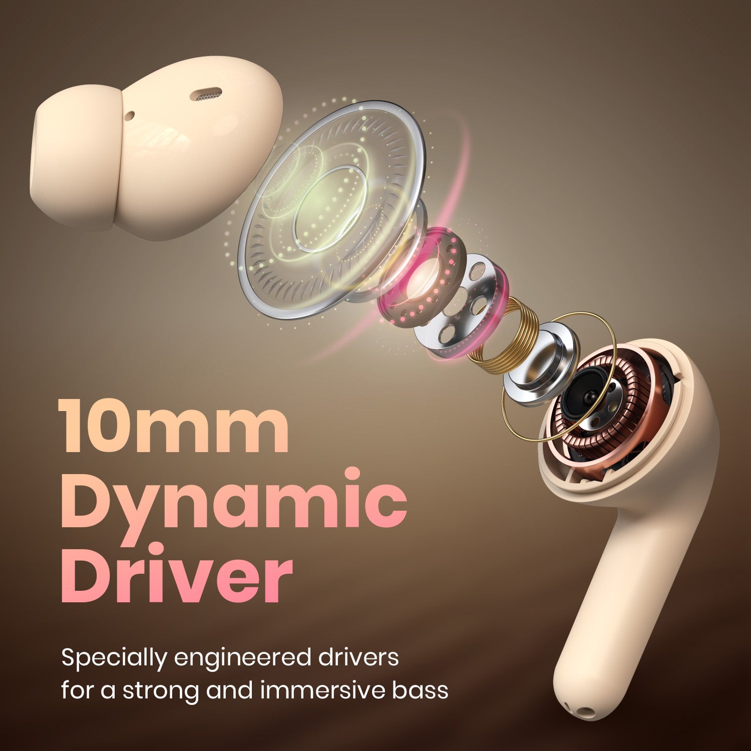 Beige Portronics Twins 29 13 mm driver earbuds with powerful bass and crisp treble for true audio lovers| best earbuds for music lover