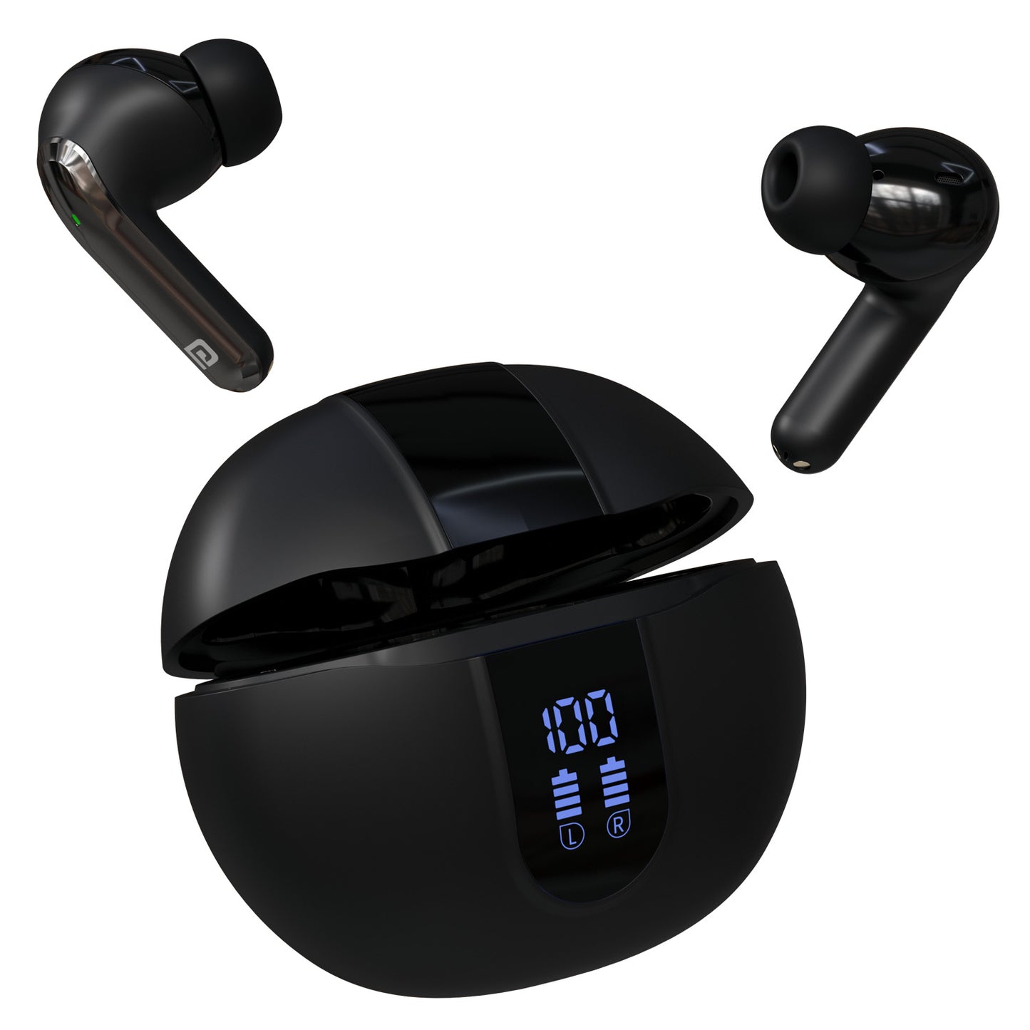 Black Portronics Twins 29 wireless earbuds with 30 hours playtime and digital display for all-day music and calls| best earbuds online| earbuds under 1500