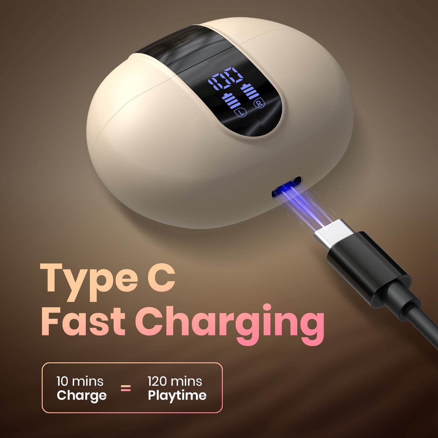 Beige Portronics Twins 29 wireless earbuds with mic, Type-C charging, and advanced smart features| wireless earbuds under 1000 in India