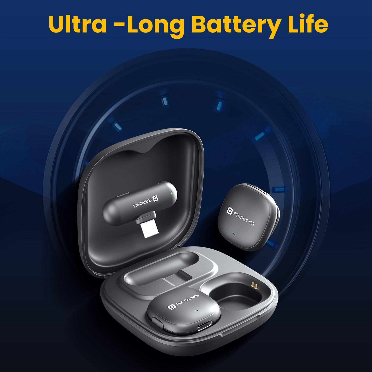 Portronics VlogMate One wireless microphone with 30m range | wireless microphones with extended battery life | wireless mic system for long shoots