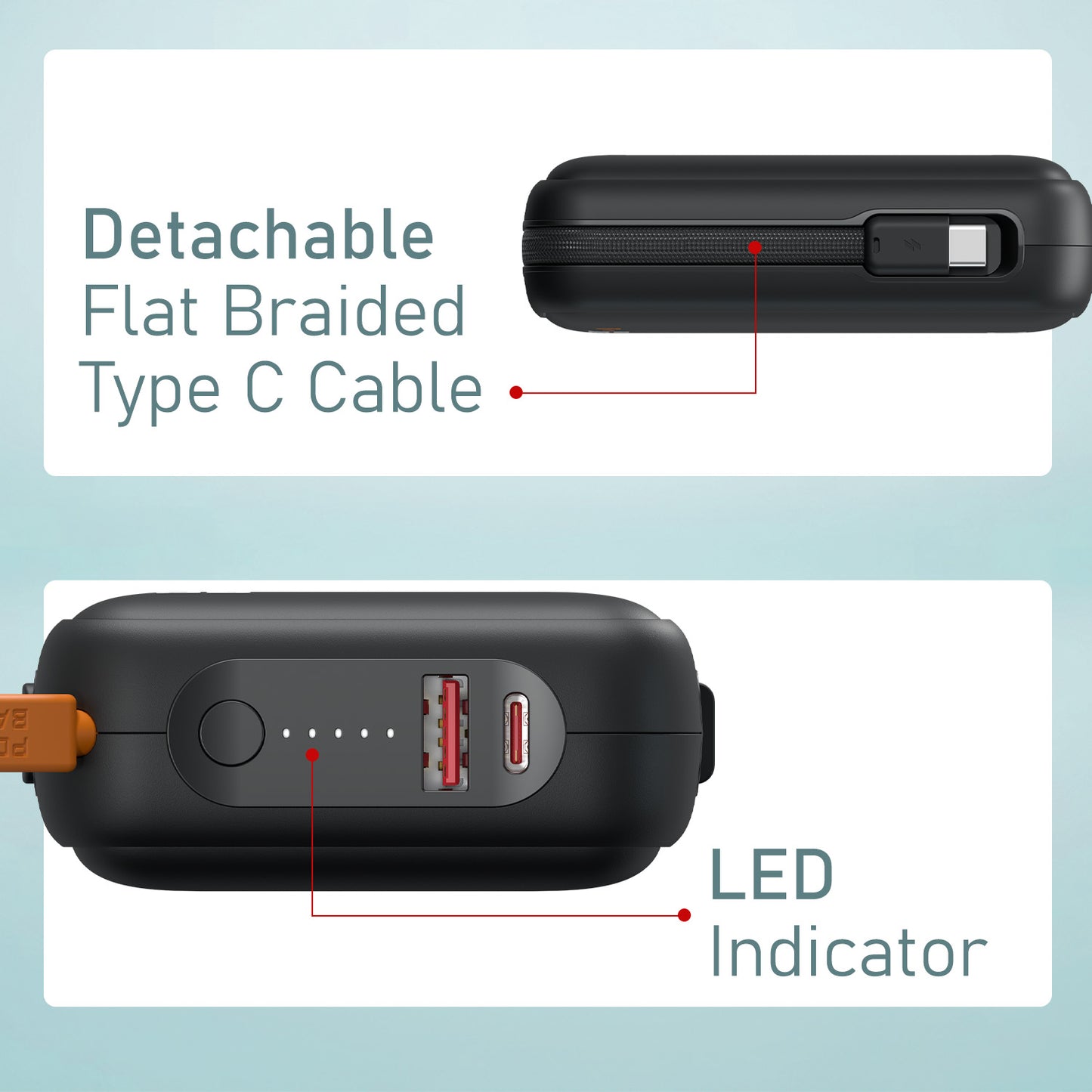Portronics 20000 mAh Fast Charging Power Bank for laptop and pc | Built-in flat braided Type-C cable for hassle-free use | Smart LED battery indicator for real-time charging status | best power bank option among modern power banks