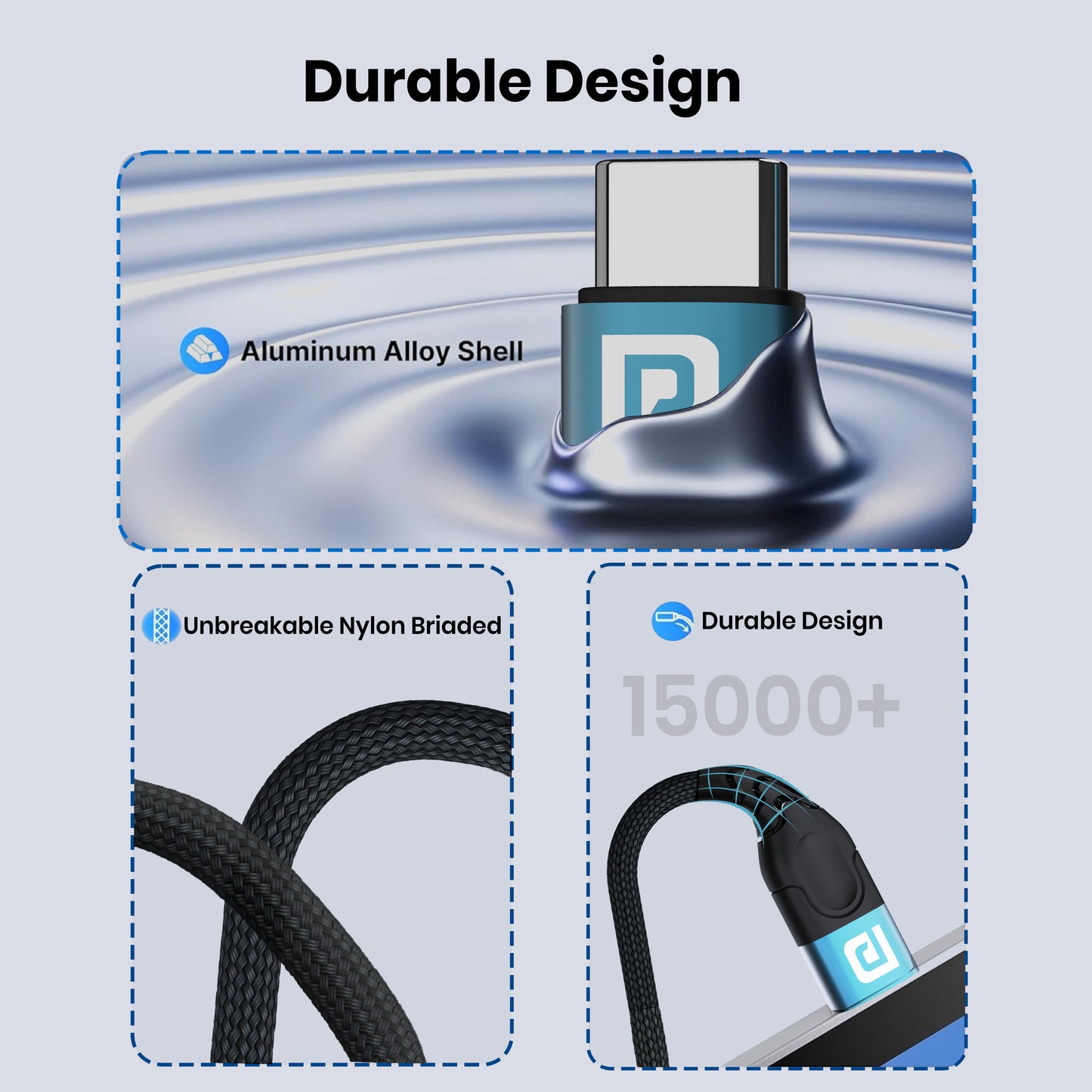 Blue Portronics iKonnect C Pro USB-C to 3.5mm aux connector, offering high-quality sound, noise reduction, and universal compatibility in a sleek and durable design