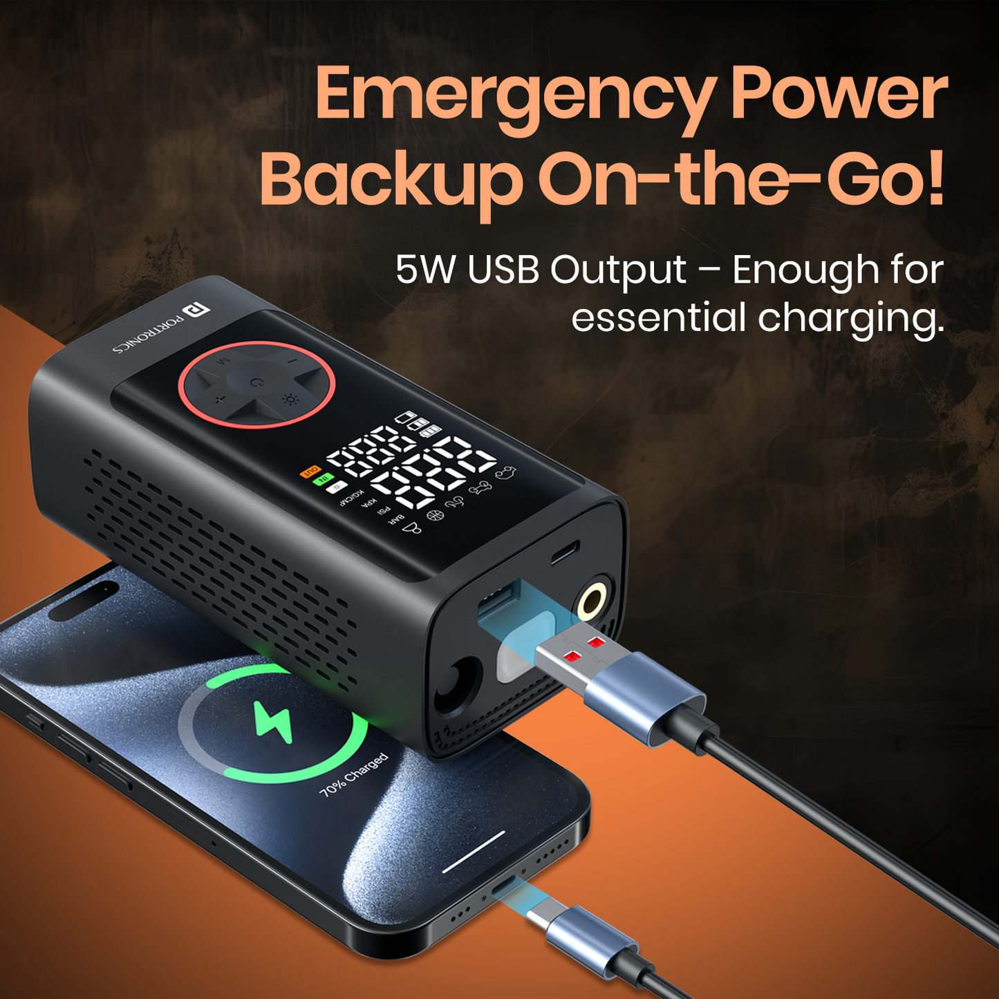 Portronics vayu 7.0 portable tyre inflator| rechargeable car tyre inflator with mobile charging| best air pump for bike| tyre inflator for car and bike online| air pump for car with mobile charging