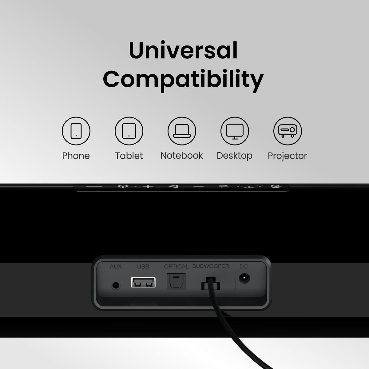 Portronics Portable Wireless Soundbar with Sub woofer Pure Sound Pro X1 universal compatibility. Black