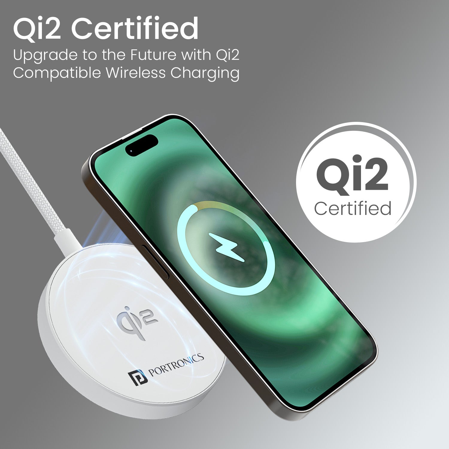 White Quikk Wireless Charging Pad 15W charger designed for iPhone, Android, and Samsung devices with universal Qi support