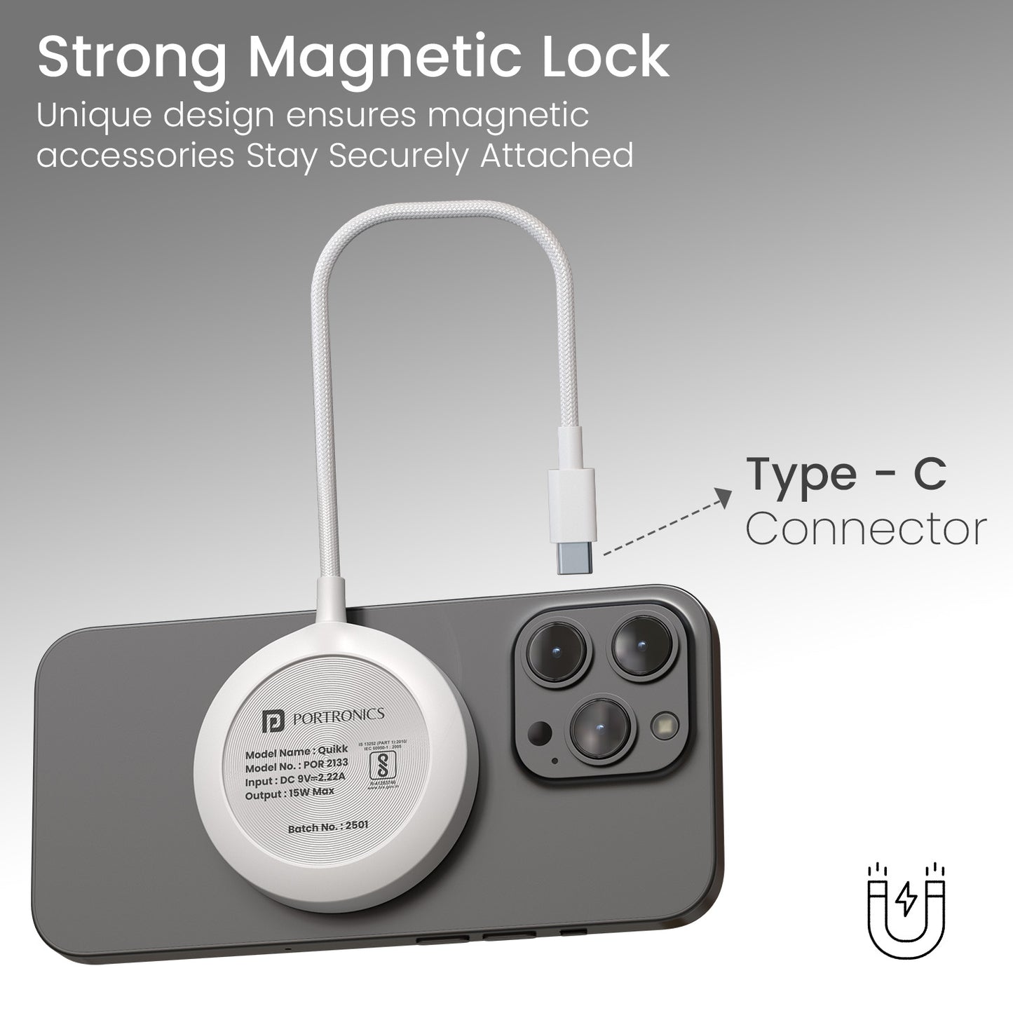 White Quikk Wireless Charger Under 1500 provides premium features like MagSafe compatibility, Qi2 certification, and Type-C fast charging, all at an affordable price