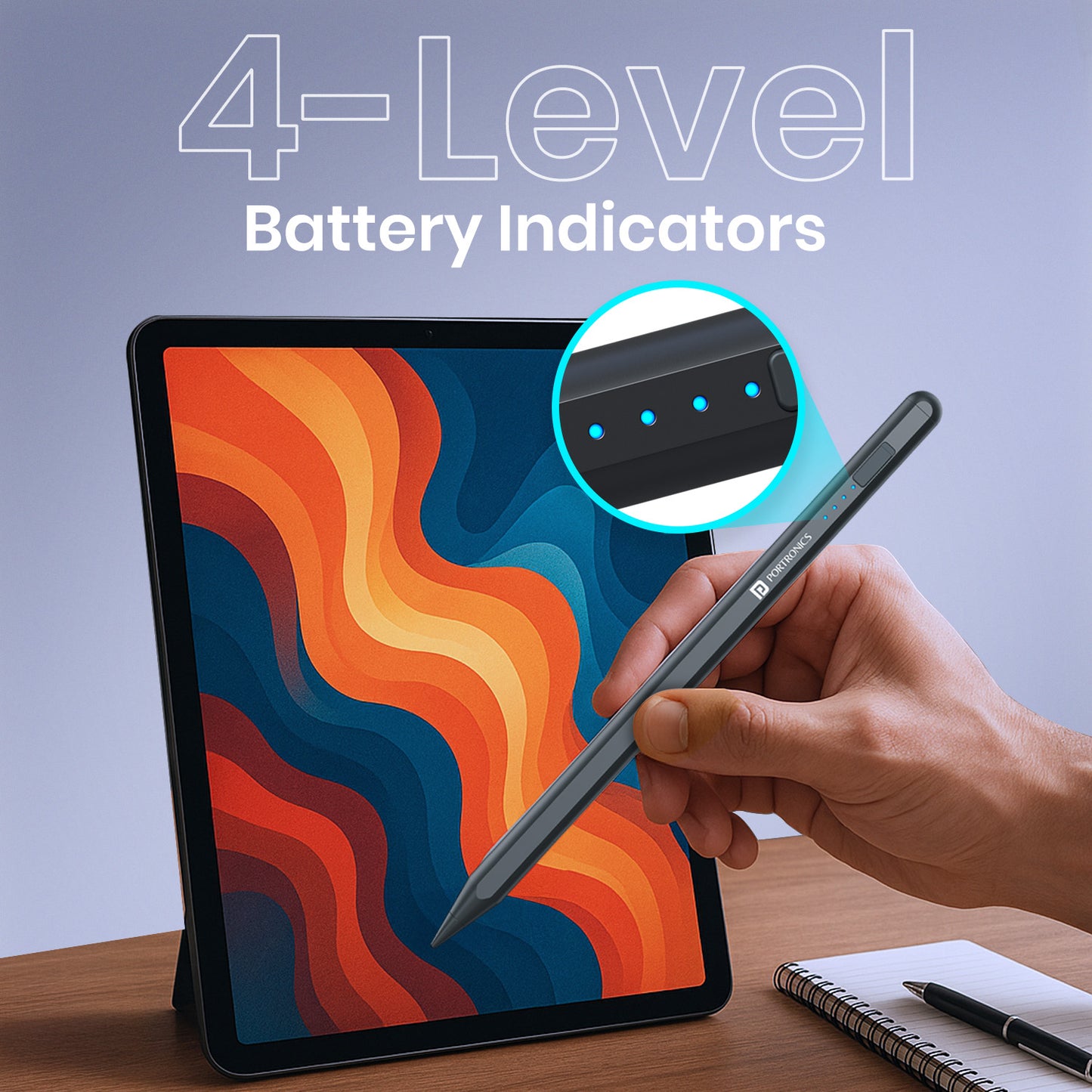 Stylus Pen for Smart Board, Tablets & Touchscreens | Portronics Glide A with Comfortable Non-Slip Grip, Replaceable Tip & LED Indicators