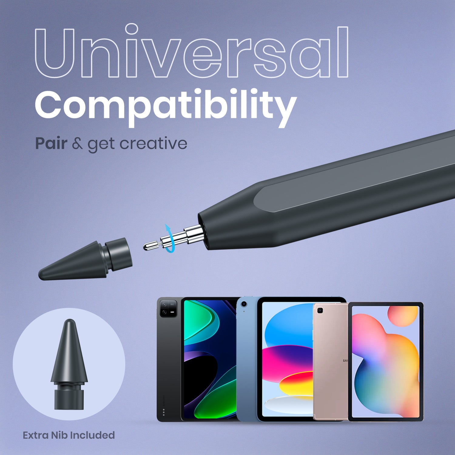 Tablet Pencil for Artists, Students & Professionals | Portronics Glide A Stylus with Natural Writing Feel, LED Battery Status & Extra Nib