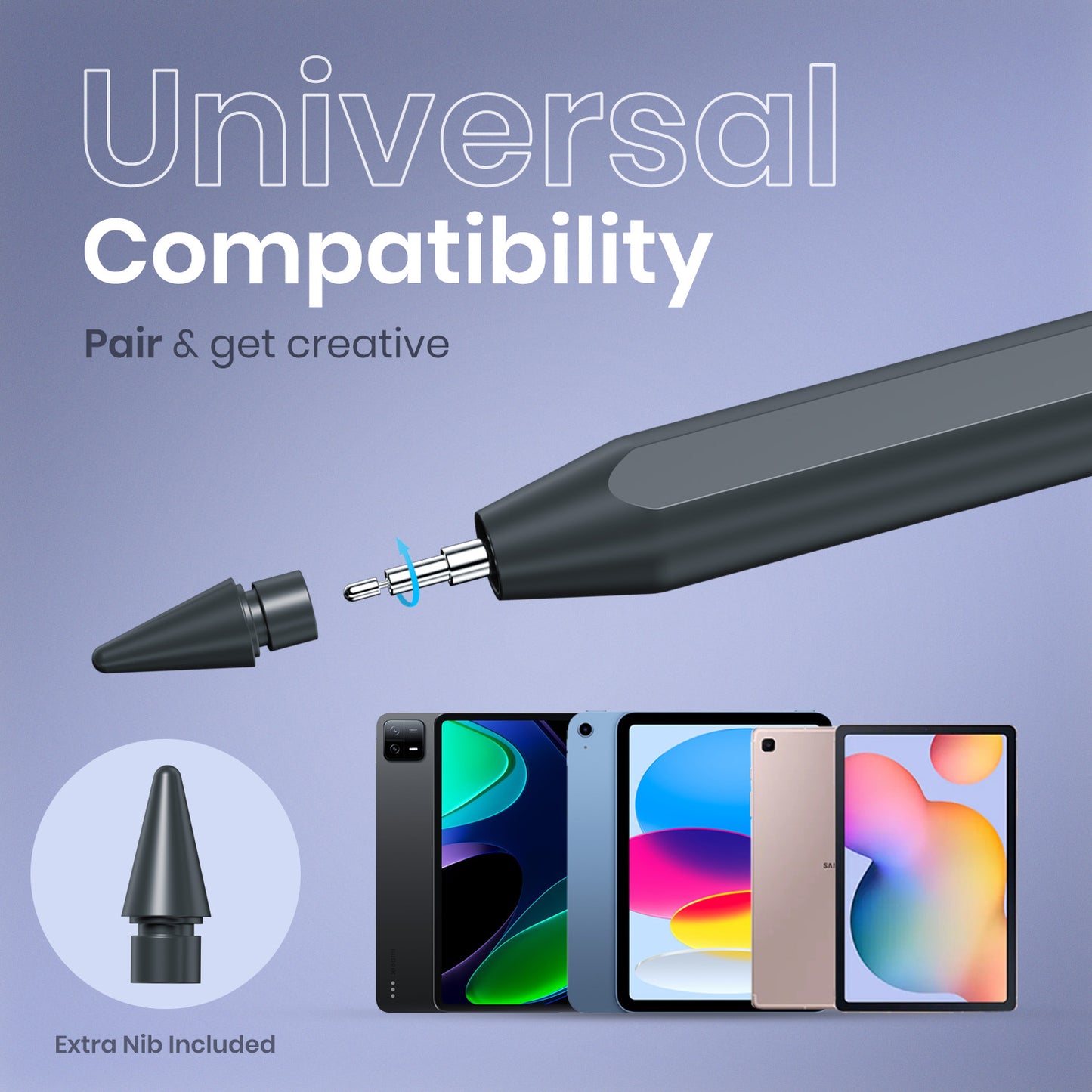 Tablet Pencil for Artists, Students & Professionals | Portronics Glide A Stylus with Natural Writing Feel, LED Battery Status & Extra Nib