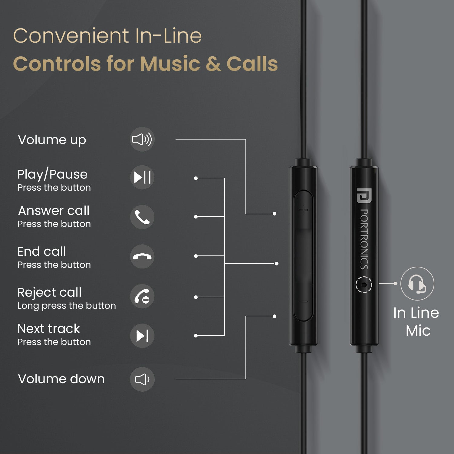 In-ear wired headset – Portronics Conch Gamma combines powerful sound, ergonomic fit, and multi-device support for mobile, laptop, and gaming use