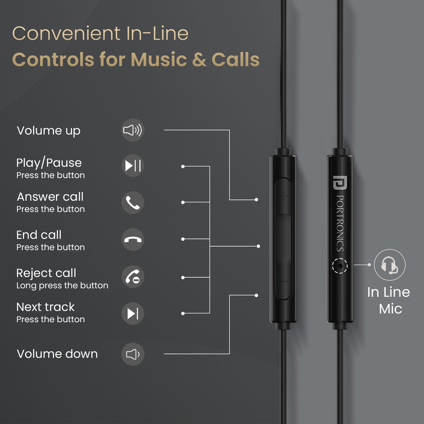 In-ear wired headset – Portronics Conch Gamma combines powerful sound, ergonomic fit, and multi-device support for mobile, laptop, and gaming use