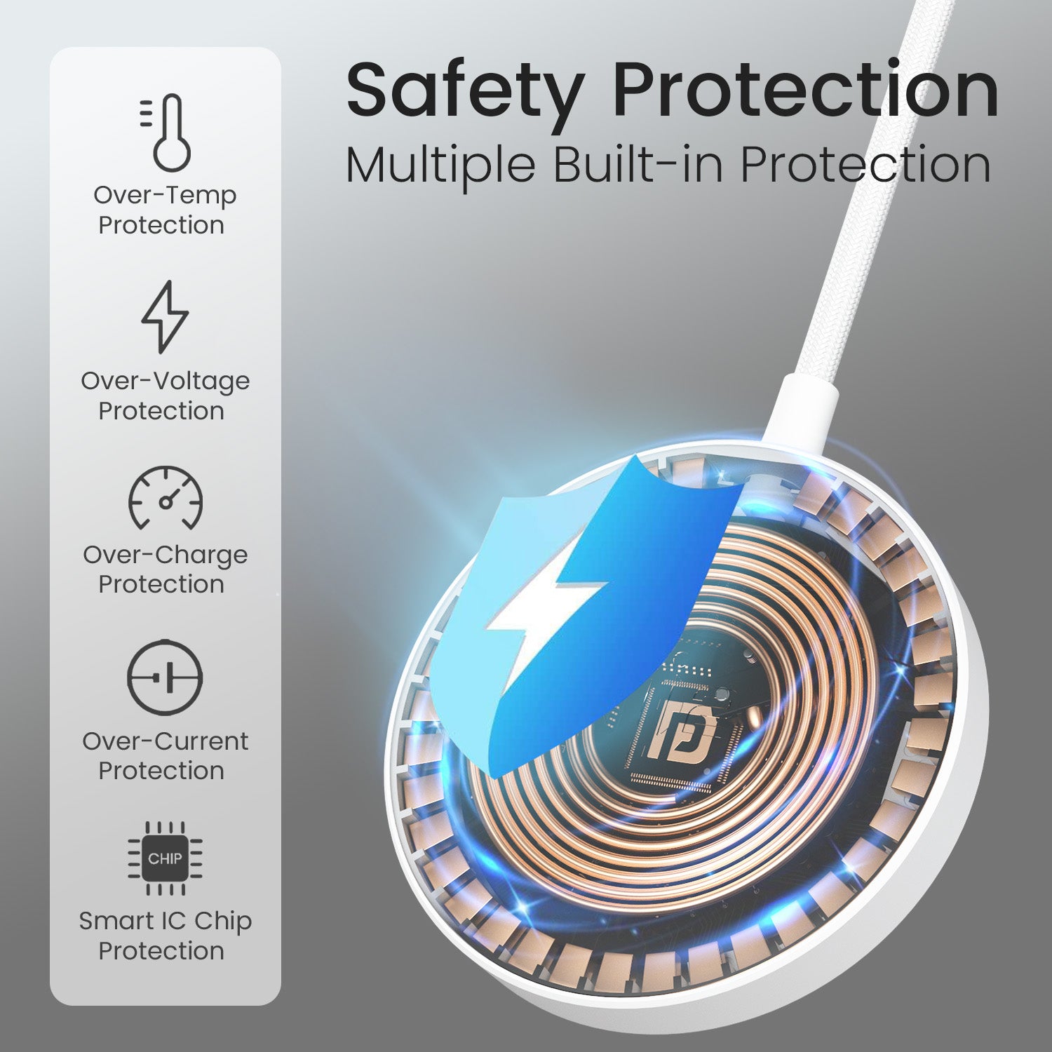 White Quikk Wireless Charging Stand, designed with a non-slip base, fast-charging Type-C port, and MagSafe technology for iPhones