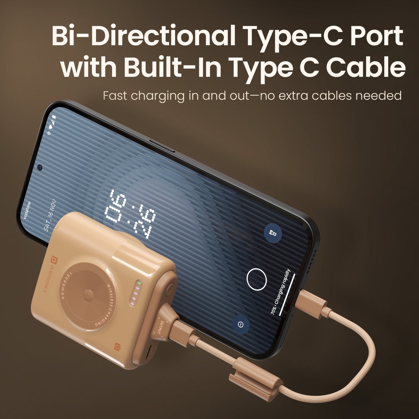 Mocha portronics moji 10 10000mah magnetic powerbank | mini power bank with bi-directional type-c port | fast charging powerbank for smartphones