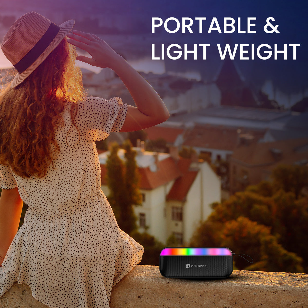 portronics plugs 3 compact bluetooth speaker | ultra light design fitting easily in bags and travel packs portable bluetooth speaker | enjoying music during travel and sightseeing holidays wireless bluetooth speaker | compact bluetooth speaker for backpacking