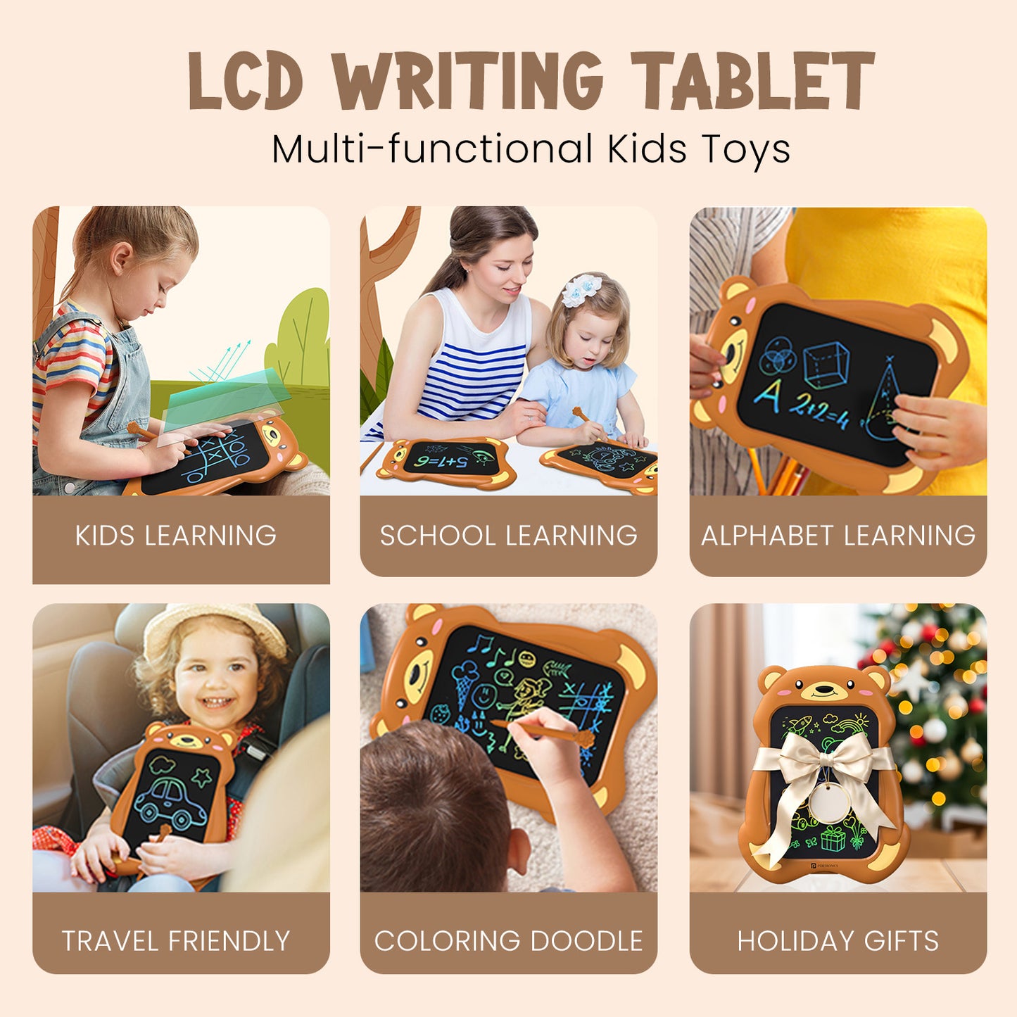 portronics ruffpad teddy 8.5 teddy bear writing pad | multi functional educational toy design for travel and learning kids drawing board | alphabet learning school practice and holiday gift companion portable writing pad | buy writing pad for students with lcd screen