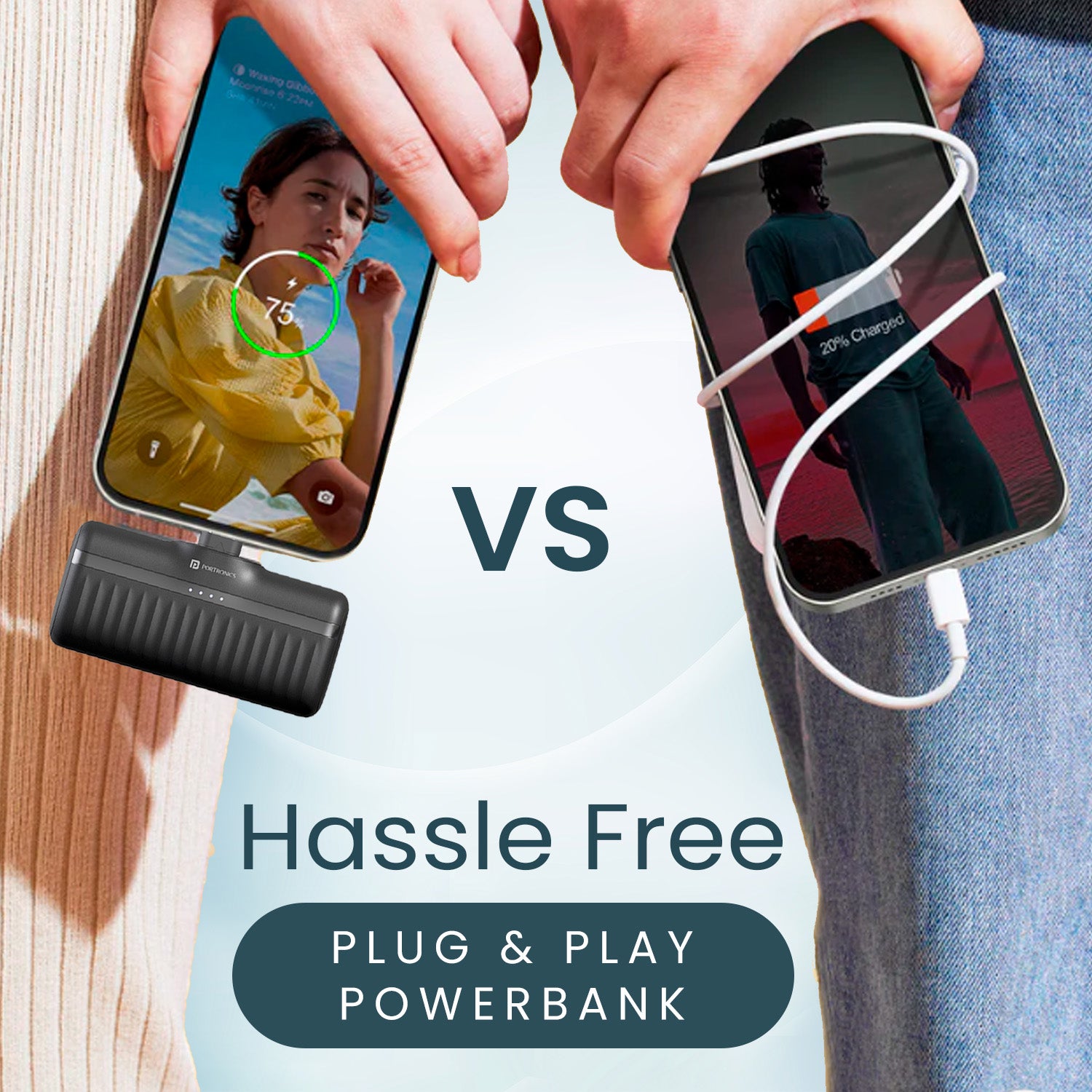 Black Durable power bank Portronics Pebble 5000mAh portable design Type C PD output and reliable build quality