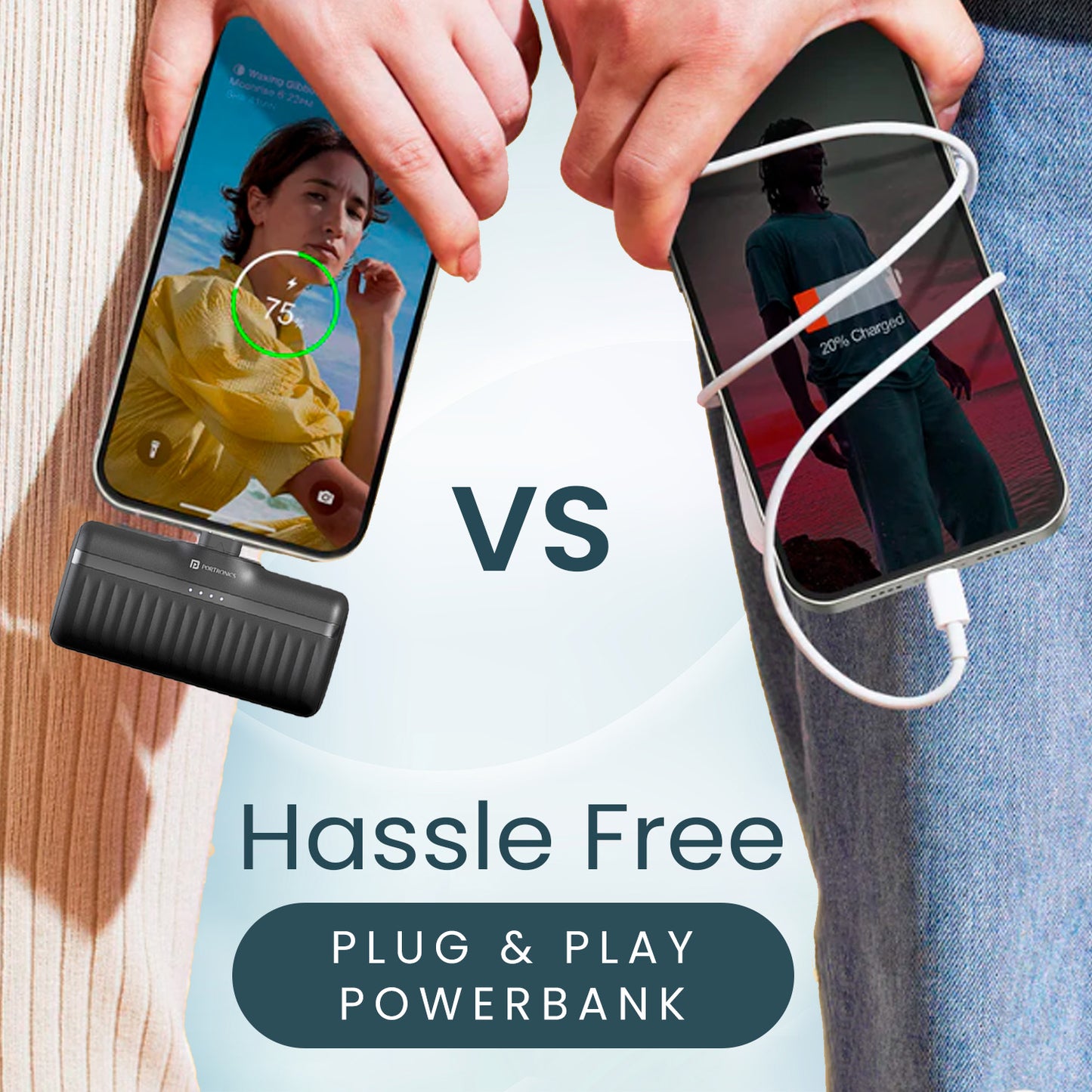 Black Durable power bank Portronics Pebble 5000mAh portable design Type C PD output and reliable build quality