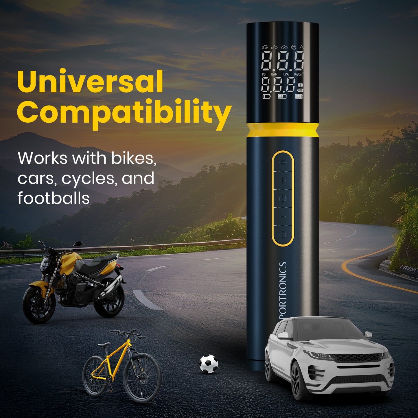 vayu 5.0 portable universal air inflator | car accessories online with discount| tyre inflator for car and bike online| rechargeable car tyre inflator with 4500mah rechargeable battery