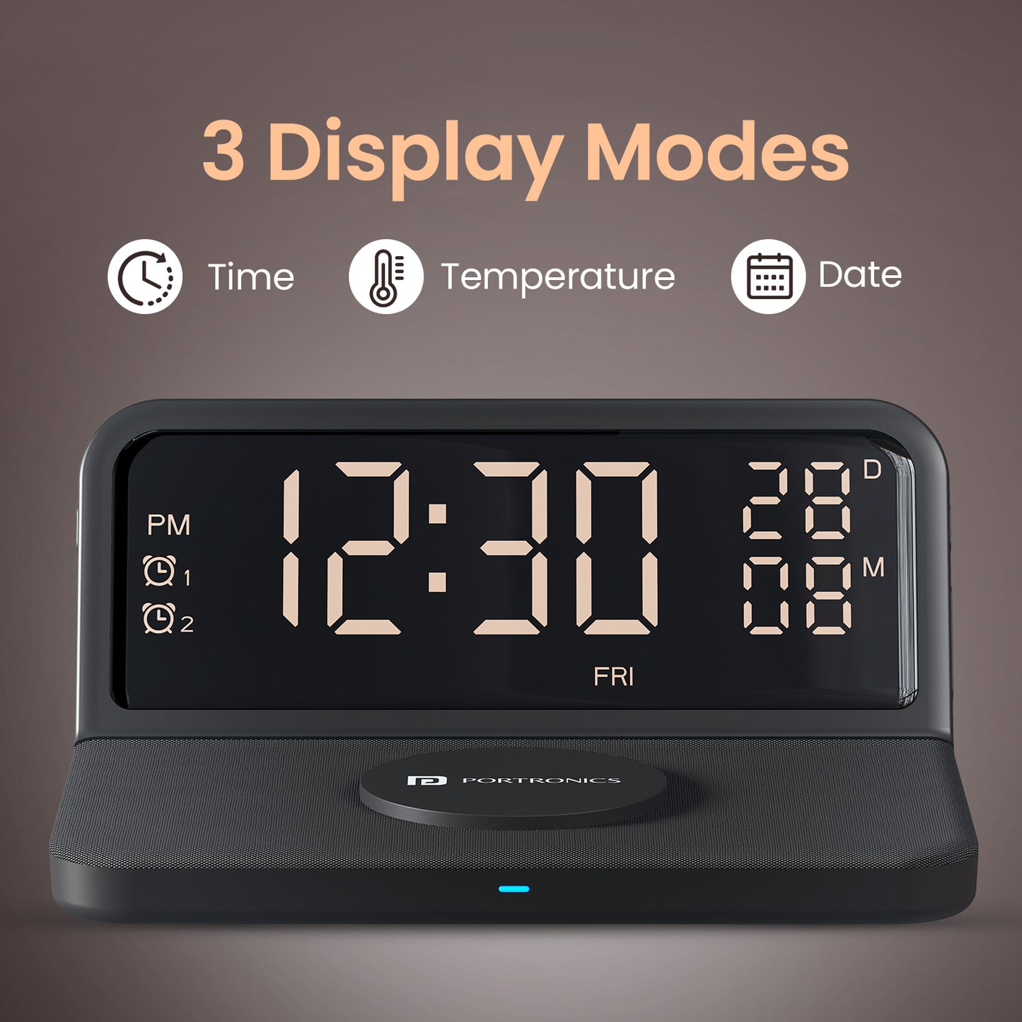 Wireless Charger for iPhone and Samsung | Freedom 4E 15 Watt Wireless Mobile Charger with Built-In Alarm Clock, Adjustable Brightness, and Type-C Power Input | Reliable Fast Charging Pad for Nightstands and Work Desks