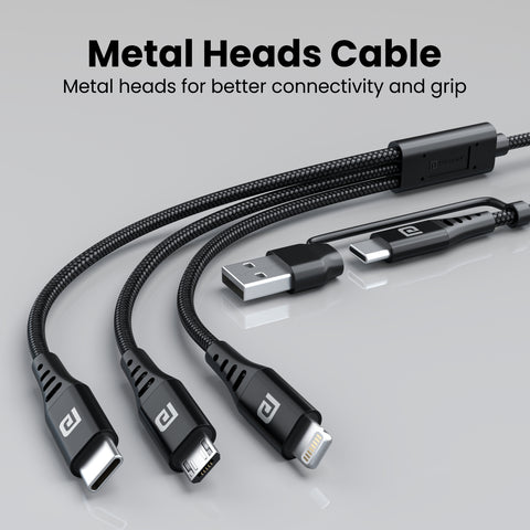 Portronics Konnect J9 3-in-1 USB cable has Type-C, Micro USB and 8-pin with metal head 