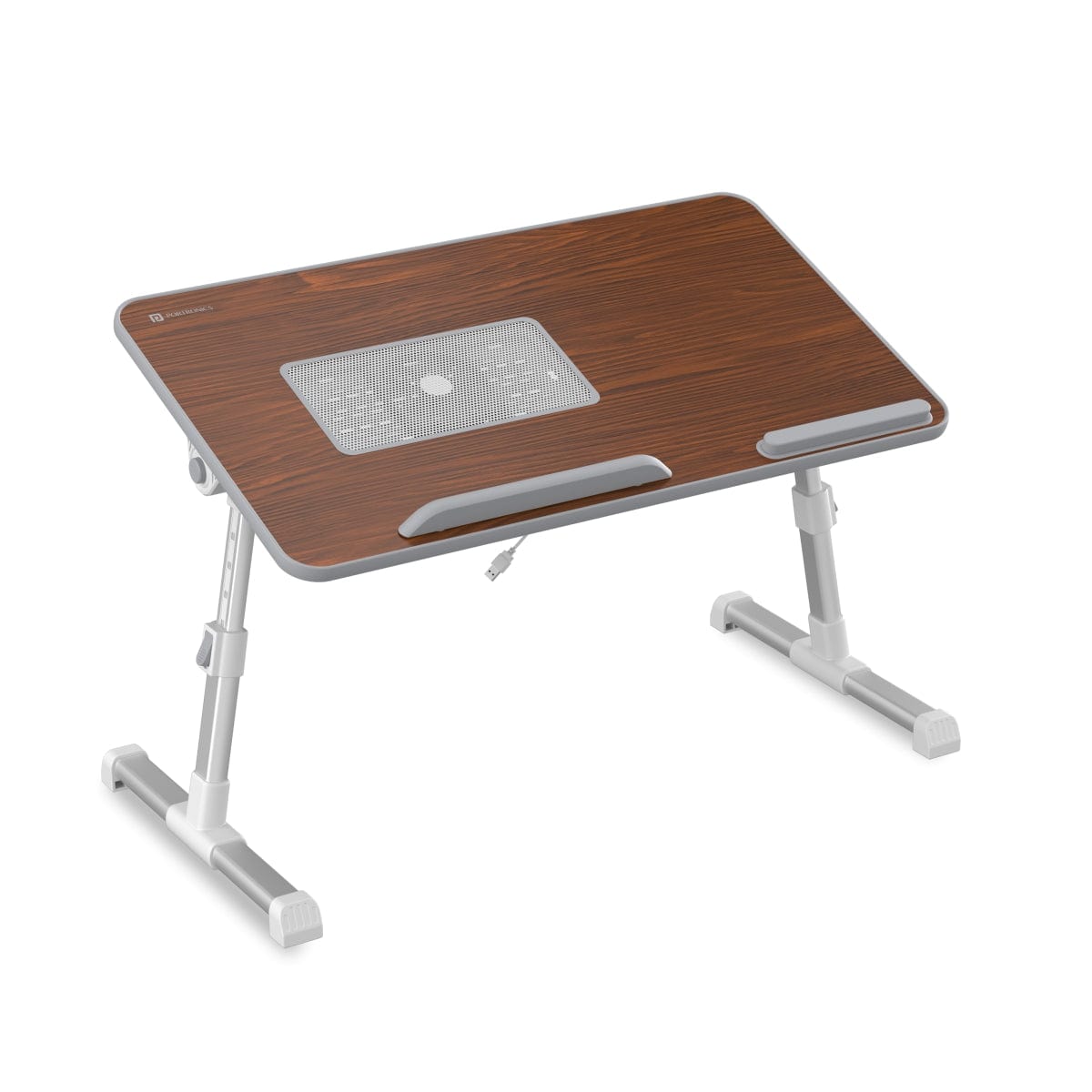 Portronics my buddy + foldable laptop table for bed with customizable height and angle adjustable| laptop table with cooling fan. Brown