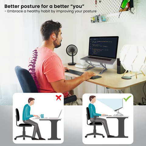 Portronics My Buddy K Pro Adjustable Portable Laptop Stand for Table help in better body posture