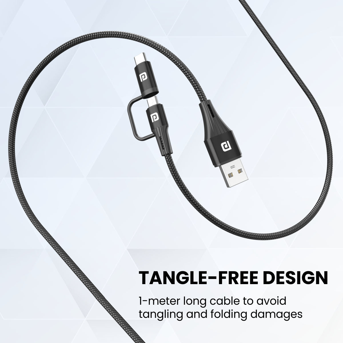Portronics Konnect J7 Dual headed Cable Micro and Type C Cable tangle free cable. Black