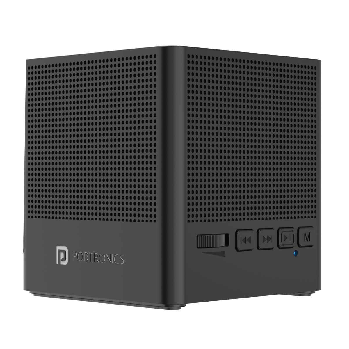 Black Portronics Bounce 2 portable mini speaker with FM – A compact and lightweight wireless speaker with immersive sound, ideal for travel and home use