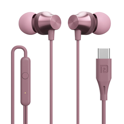 Portronics conch beta c type c wired earphones pink