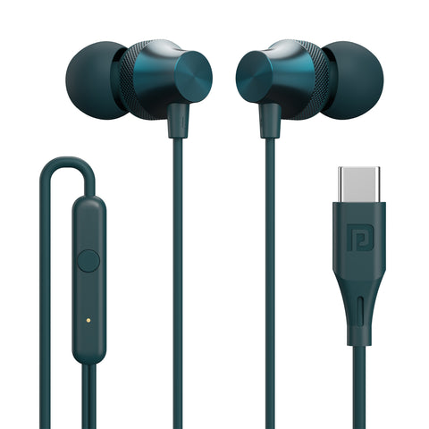Portronics conch beta c type c wired earphones green