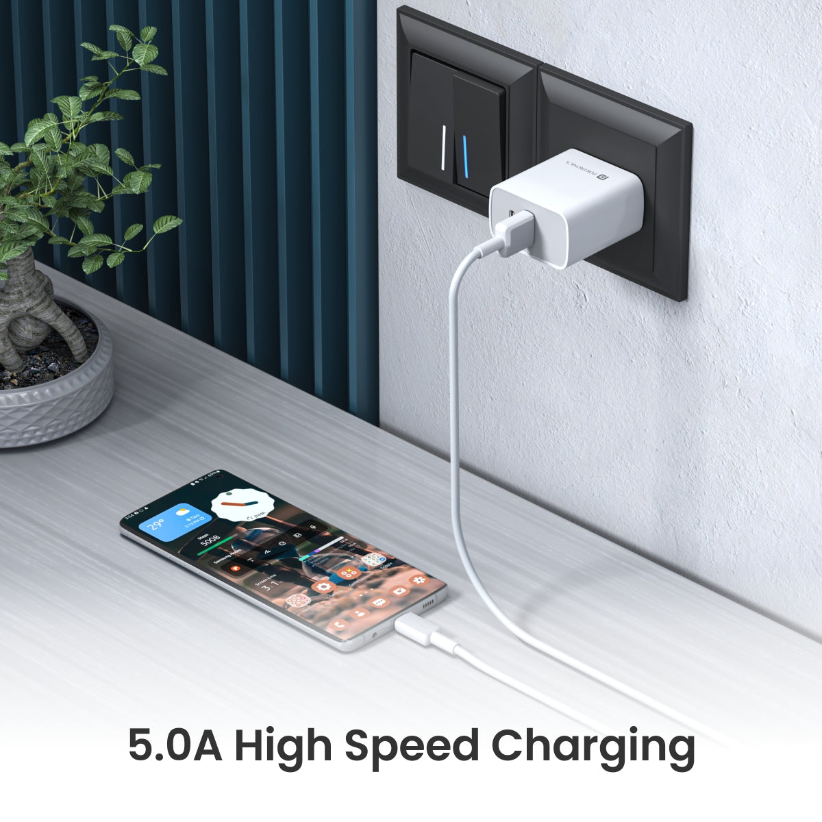 White| Portronics Konnect Link 5C Type C Cable 5.0A high speed charging. White