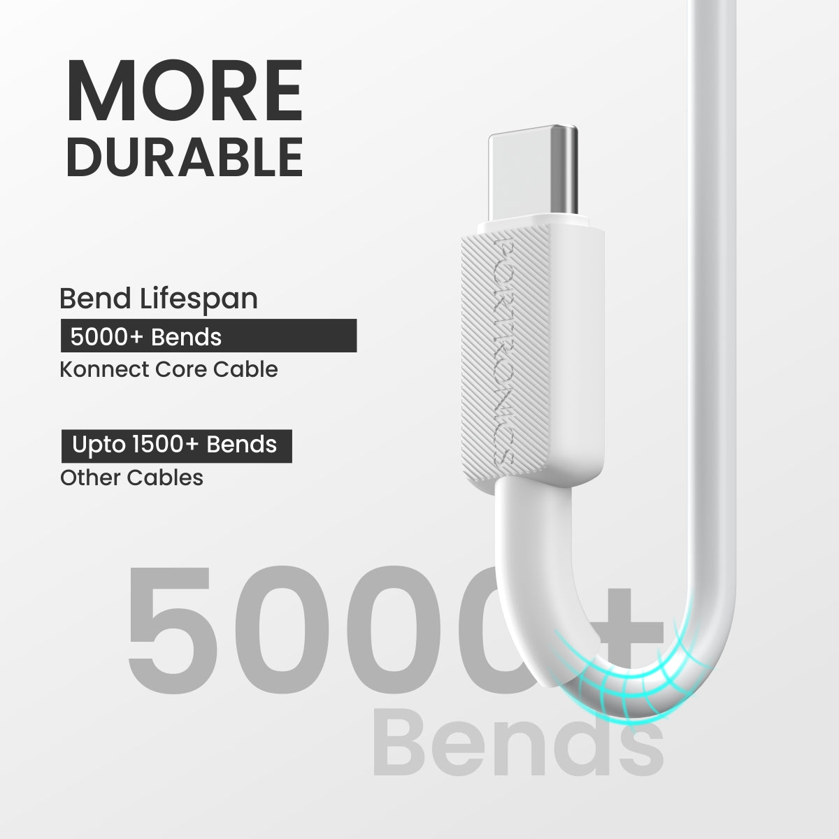 White| anti tangle charging cablle from portronics. White 