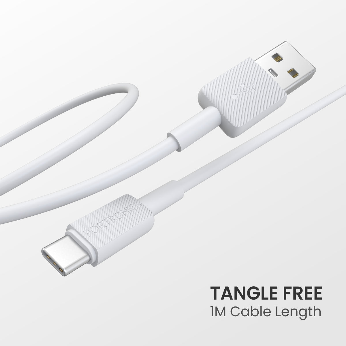 White| tangle free charging cable from portronics. White