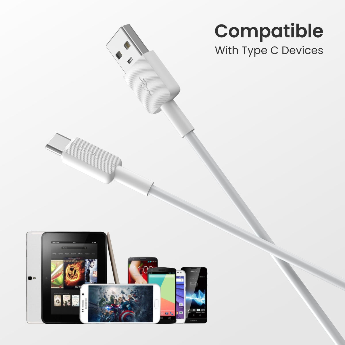 White| Portronics Konnect Link 5C Type C Cable compatible with all type c cables. 