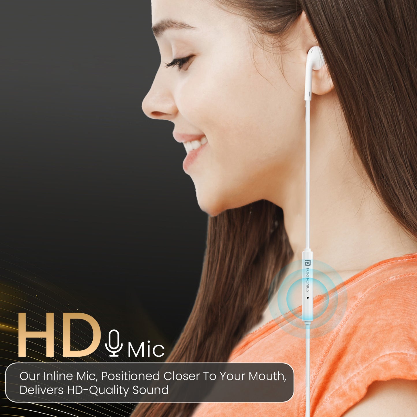 White Portronics Conch Tune C Type C Earphones with Mic – Crystal Clear Audio for Calls and Music