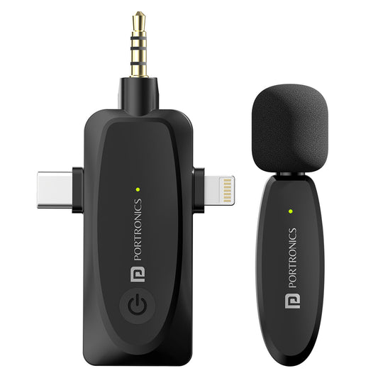 Portronics dash 5 omni direction wireless microphone audio accessories. Black
