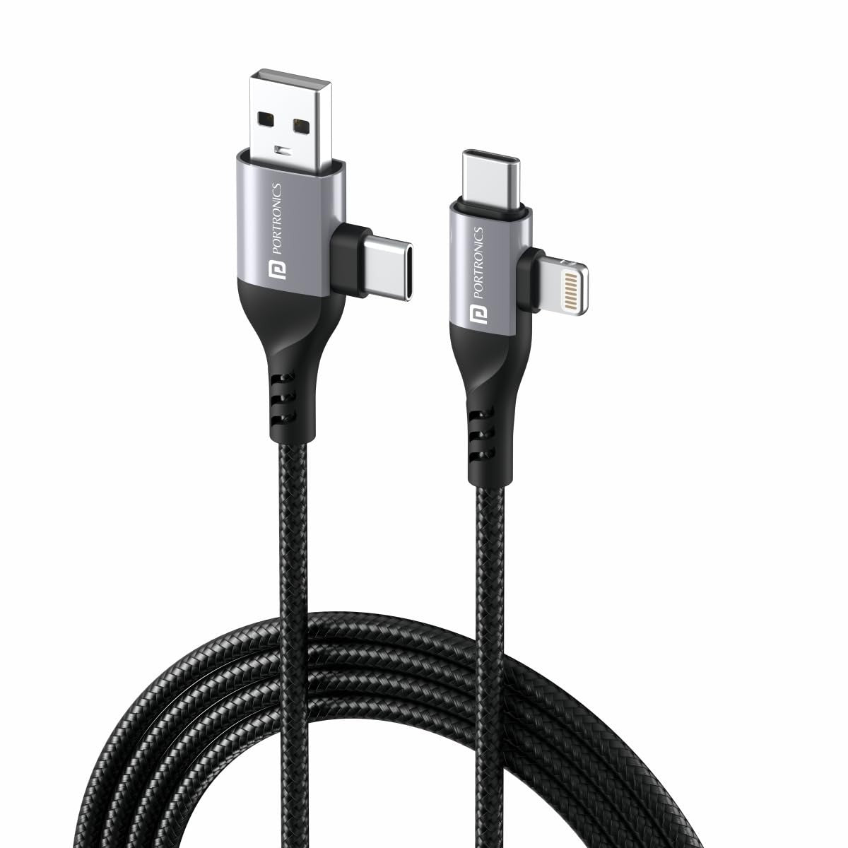 Black| Portronics Konnect 4 in 1 multi-functional charging cable
