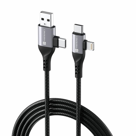 Black Portronics Konnect 4 in 1 multi-functional charging cable