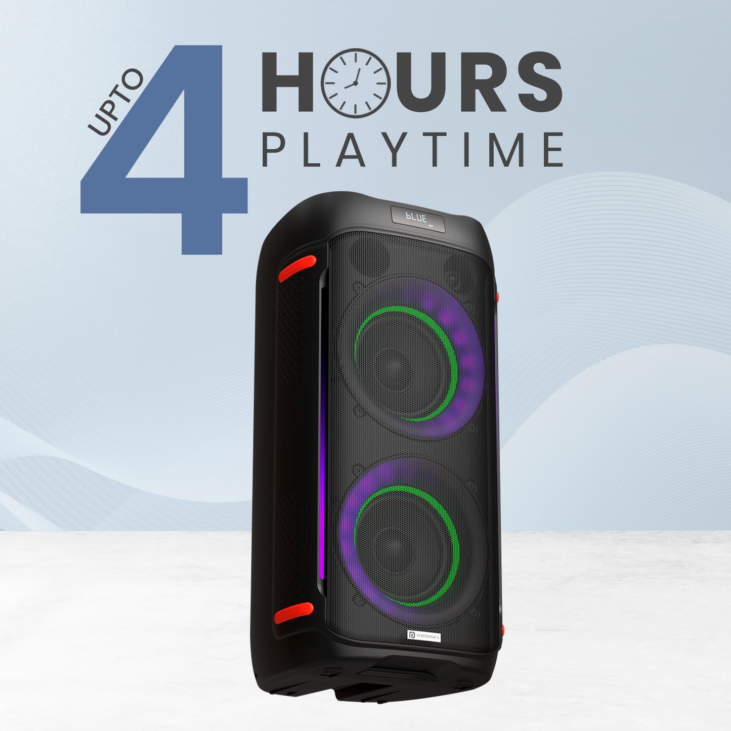 250W Bluetooth party speaker Portronics Iron Beats IV with remote control, deep bass subwoofers, and 4 hours of wireless playtime| portable party speaker online