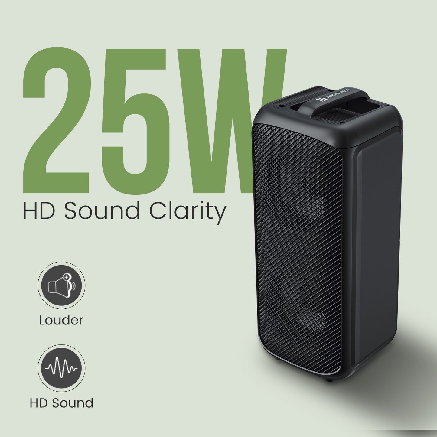 Powerful 25W Portronics Rumble portable Bluetooth speaker with MIC combo, perfect for TWS wireless pairing, karaoke sessions, and outdoor events