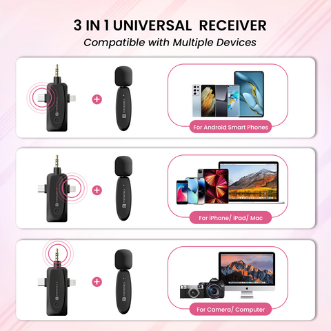 Portronics dash 5 omni direction wireless microphone and 3 in 1 universal receiver audio accessories 