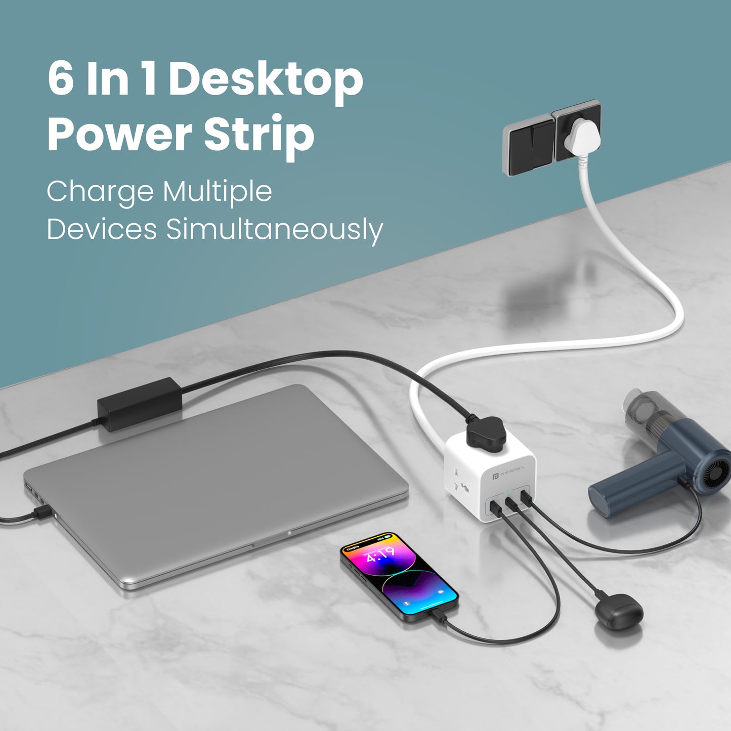 6 in 1 Portronics Adapto volt 20 2500w high quality power extension with ac socket to charge multiple devices